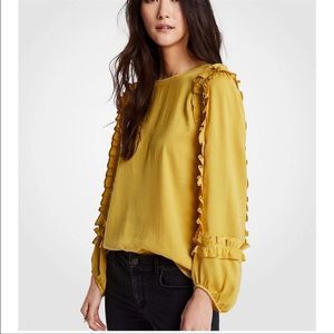 Ann Taylor Mustard Yellow Ruffle Sleeve Blouse
